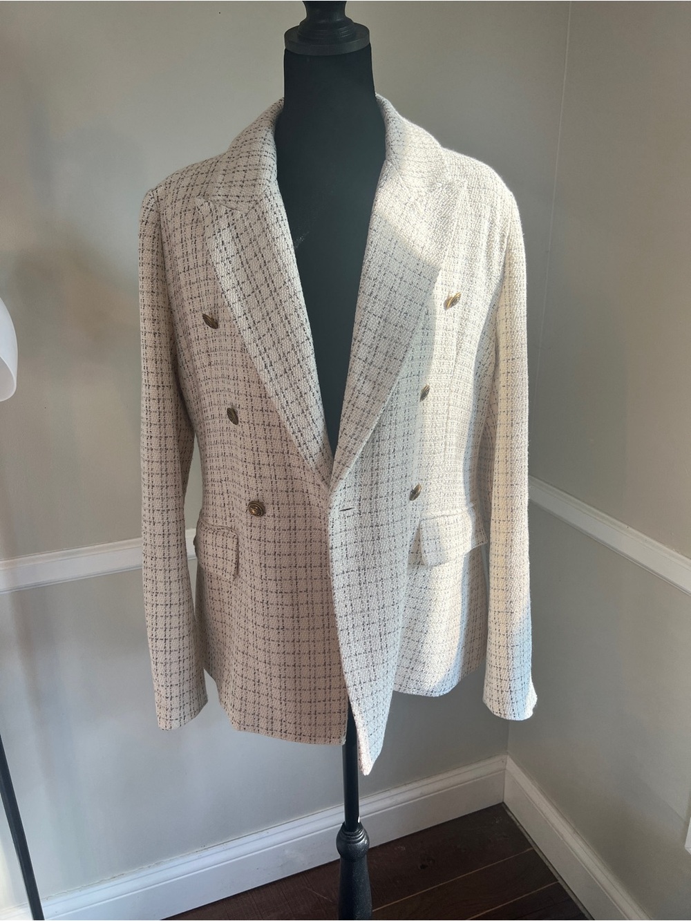 entro Cream Plaid Double-Breasted Blazer